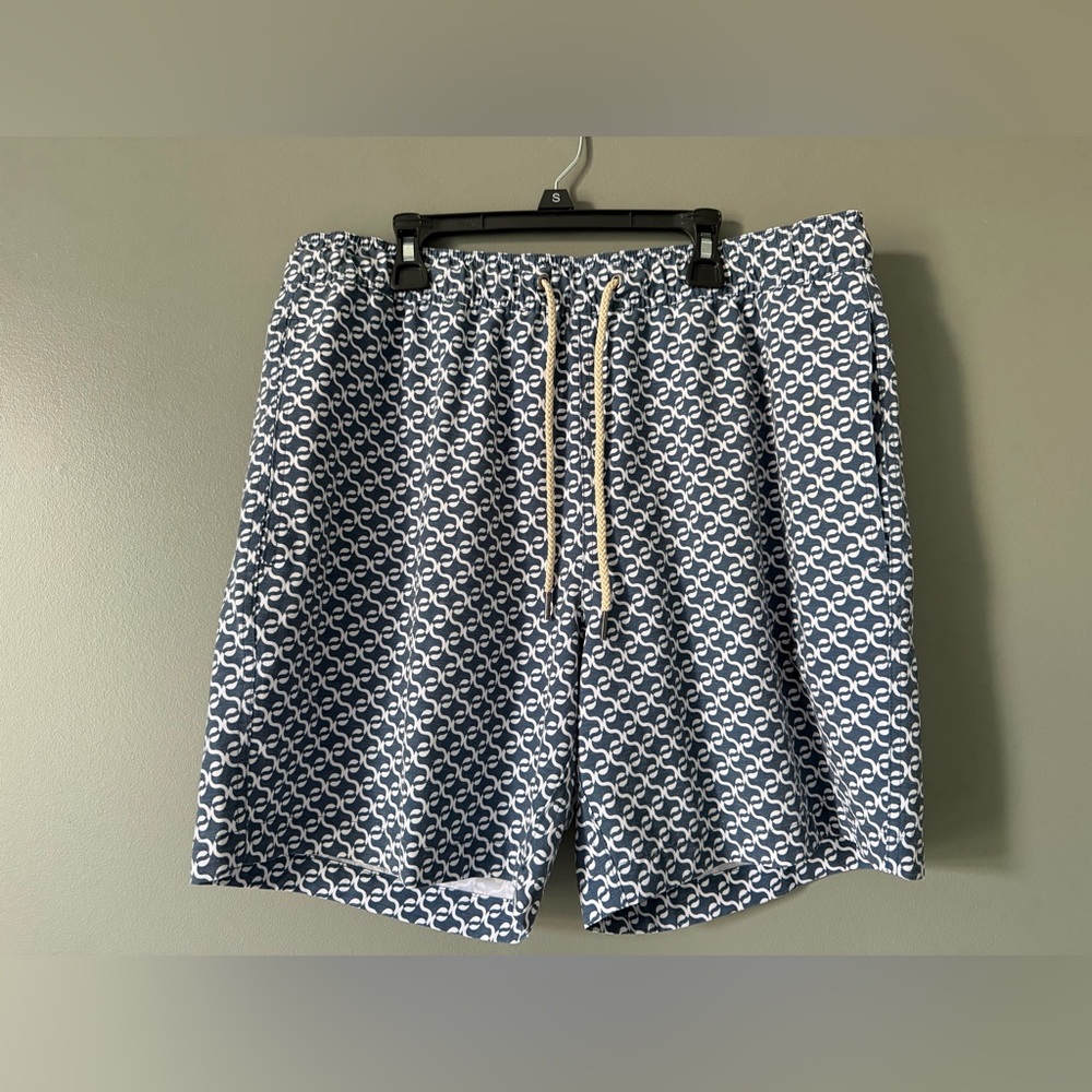 FAIR HARBOR Men's The Bayberry Trunks Navy Geo Brief Lined Size XL